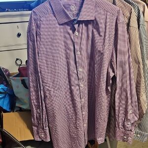 BUGATCHI Micro Gingham Check Flip Cuff Dress Shirt Size 18 34/35